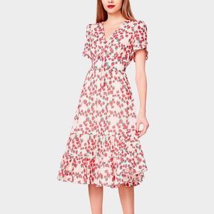 Betsey Johnson Strawberry fields berries print midi dress puff sleeve medium